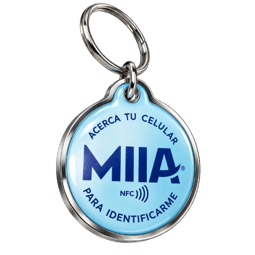 Frente de la placa ChipGuard: logotipo MIIA y símbolo NFC